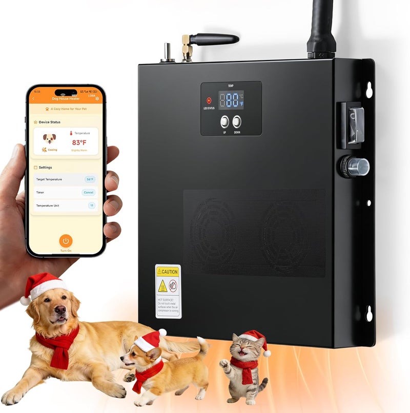 briidea WiFi Dog House Heater 400W with LoRa Technology Up to 1200ft Long Range, 3s Fast PTC Heating, Adjustable 32–122°F for 120 Cu Ft, 11.5ft Anti-Chew Cord, 2.4 & 5GHz Dual-Band WiFi - Image 1